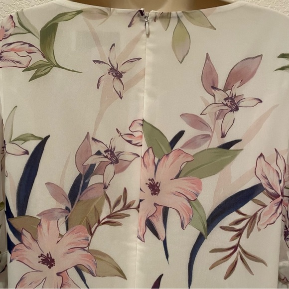 Truth & Fable White Floral Print Shift Dress with Sheer Tie Sleeves Size Small - Picture 8 of 9